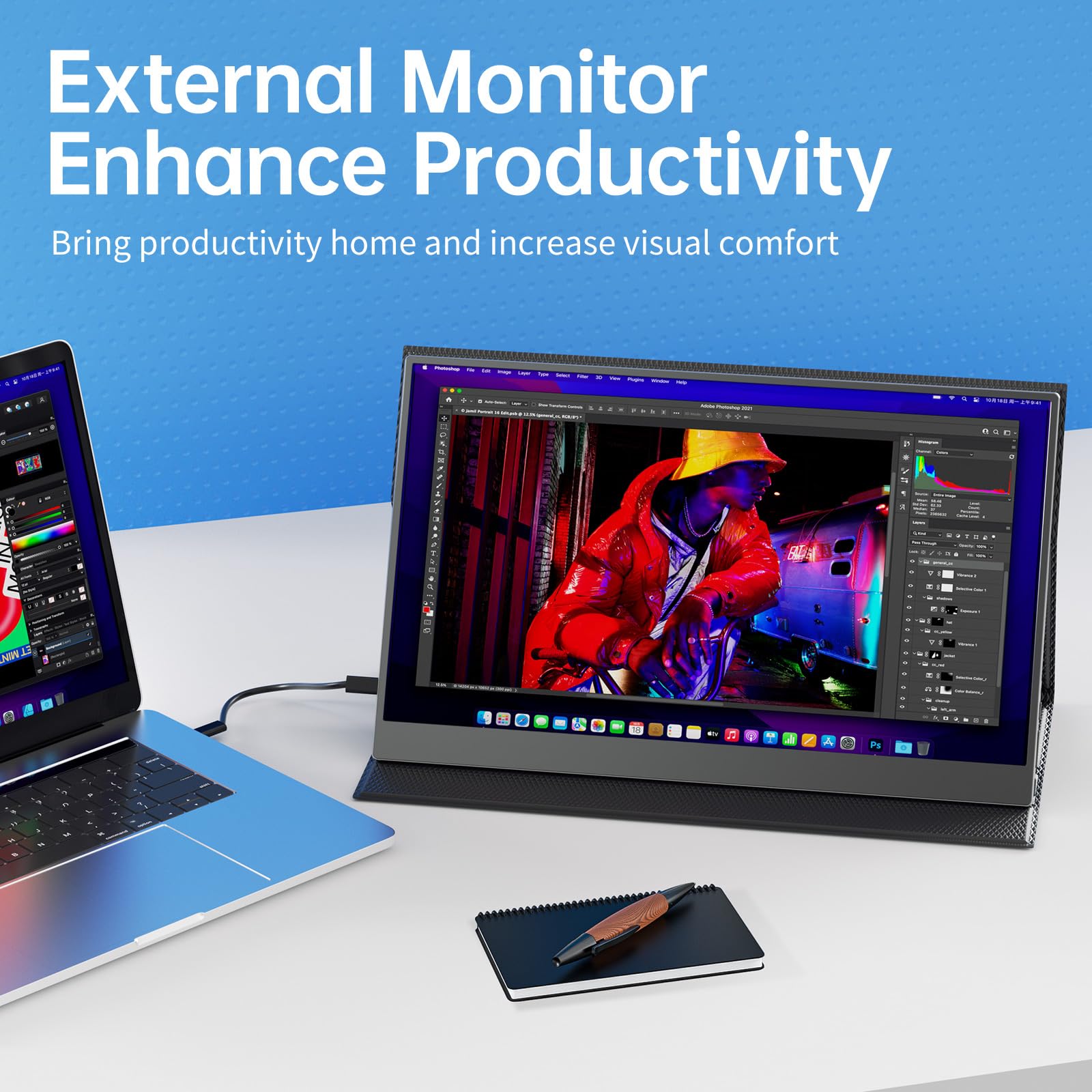 VisionOwl Portable Monitor-15.6 Inch Travel Screen FHD 1080P FreeSync Frameless USB-C Computer Display with Type-C HDMI Speakers for Laptop PC Mac Surface PS4/5 Xbox, with Cover Stand, VESA Mountable