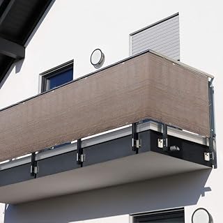 HOMPER Balkonbespannung 90x300/400/500/600cm HDPE Balkon Sichtschutz Balkonverkleidung Balkonsichtschutz Windschutz Sonnenschutz, mit Kupferöse, Nylon Kabelbinder und Kordel