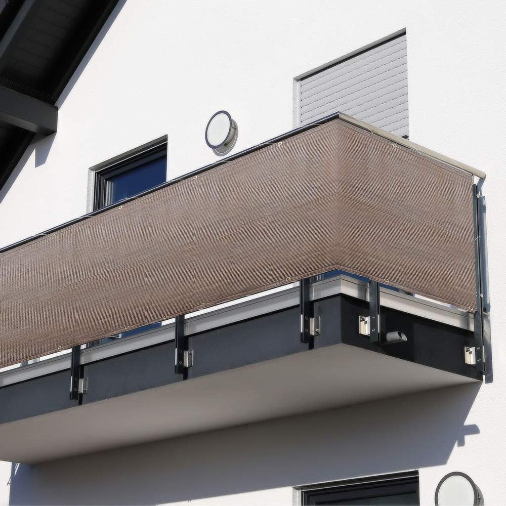 HOMPER Balkonbespannung 90x300/400/500/600cm HDPE Balkon Sichtschutz Balkonverkleidung Balkonsichtschutz Windschutz Sonnenschutz, mit Kupferöse, Nylon Kabelbinder und Kordel