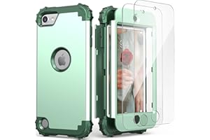 IDweel iPod Touch 7th Generation Case with 2 Screen Protectors, Hybrid 3 in 1 Shockproof Slim Heavy Duty Hard PC Cover Soft Silicone Rugged Bumper Full Body Case for iPod Touch 5/6/7th Gen,Mint Green