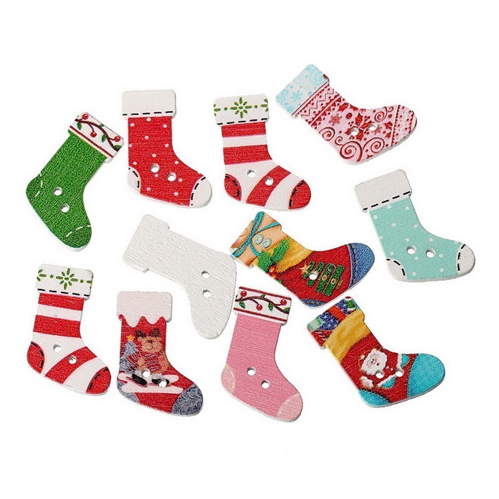 NAMVO 100pcs Multicolored Cartoon 2 Holes Wood Sewing Buttons-Socks