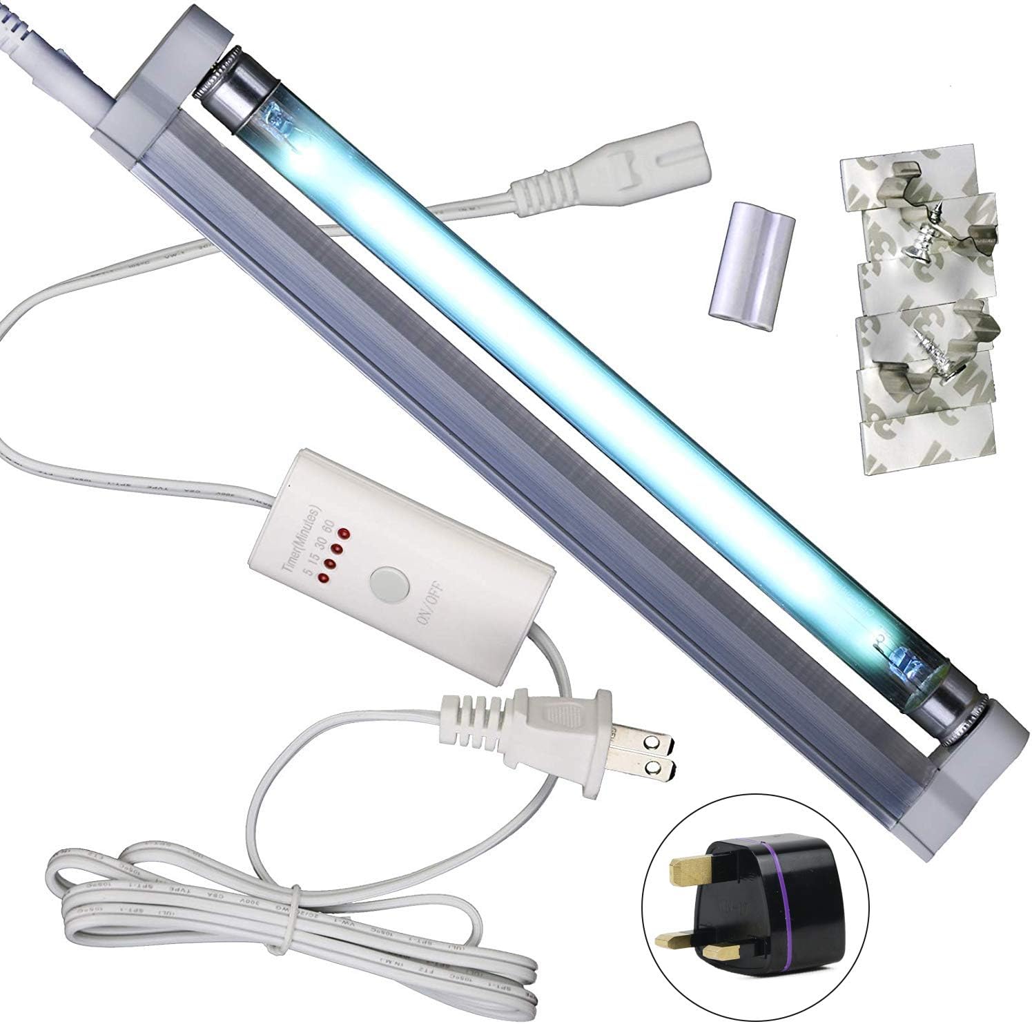 UV Disinfection Germicidal Lamp with Ozone Bulb 8W 220v Timer Control,Generator for Odor Eliminator, Closet Kitchen Bathroom loft Basement Coop pet House Farm,Remove Bad Smell