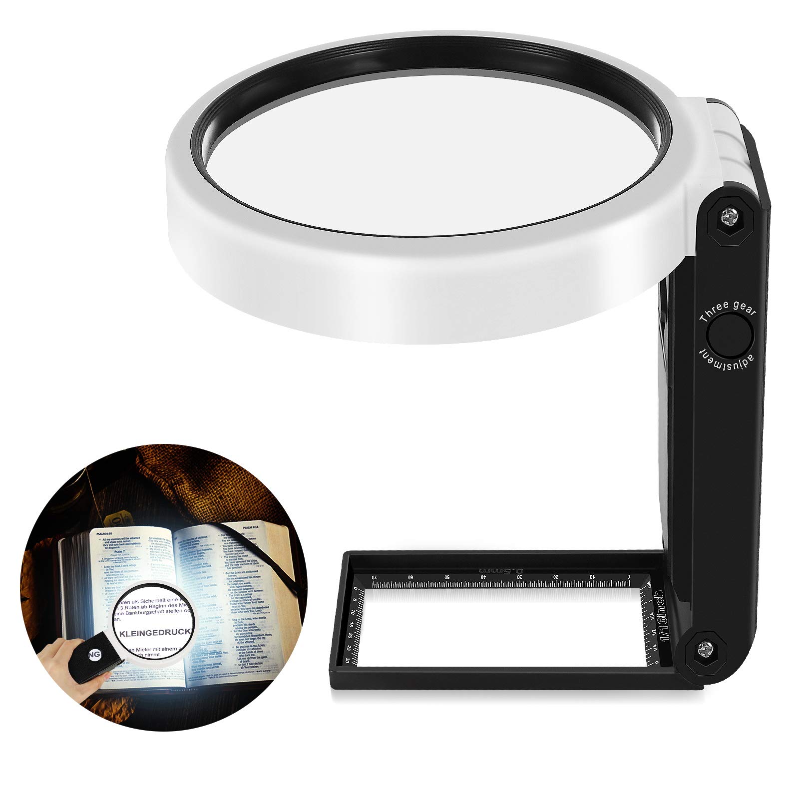 AOMOSIKY Magnifying Glasses with Light and Stand Hands Free, 3.5X 25 X, USB Powered and Standing Magnifying Glass for Hobbies & Reading (4.3in/11cm)