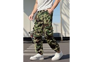 Men's Cargo Joggers, Casual Camo Green Streetwear Pants with Drawstring & Pockets, Army Fatigue Style Sweatpants