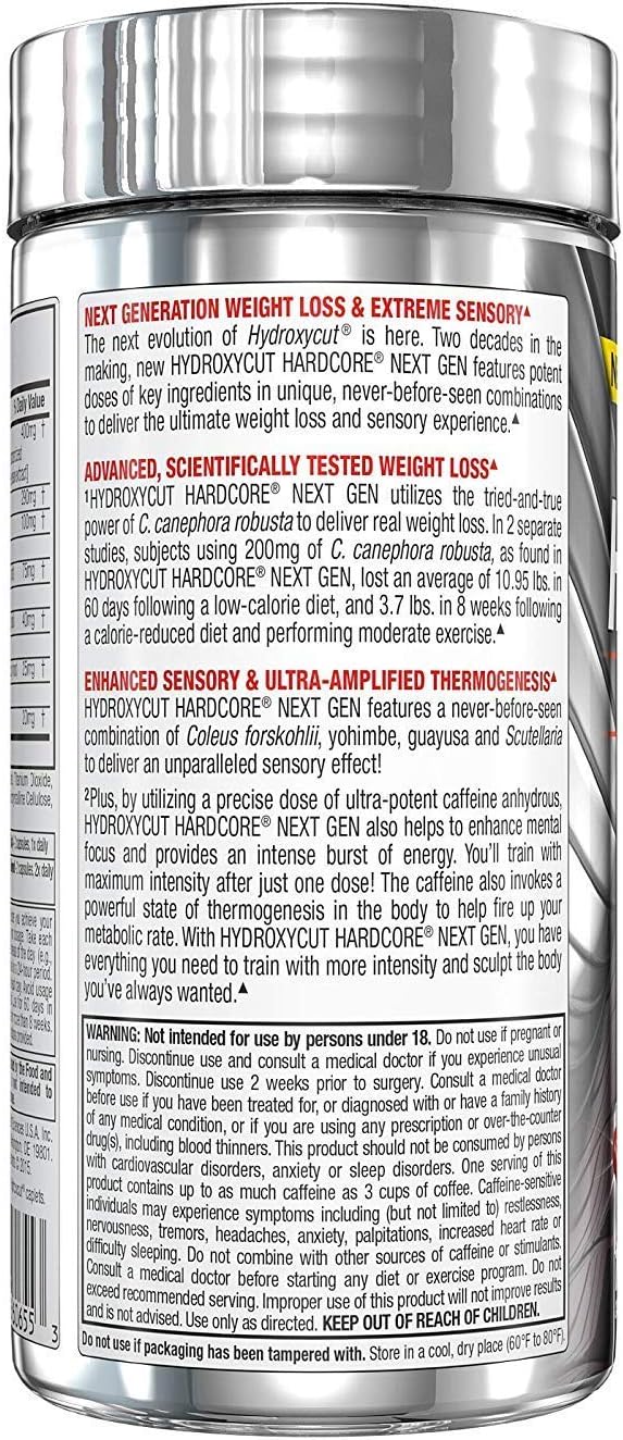 Hydroxycut Hardcore Next Gen, Scientifically Tested Weight Loss and Energy, Weight Loss Supplement, 100 Capsules: Health & Personal Care