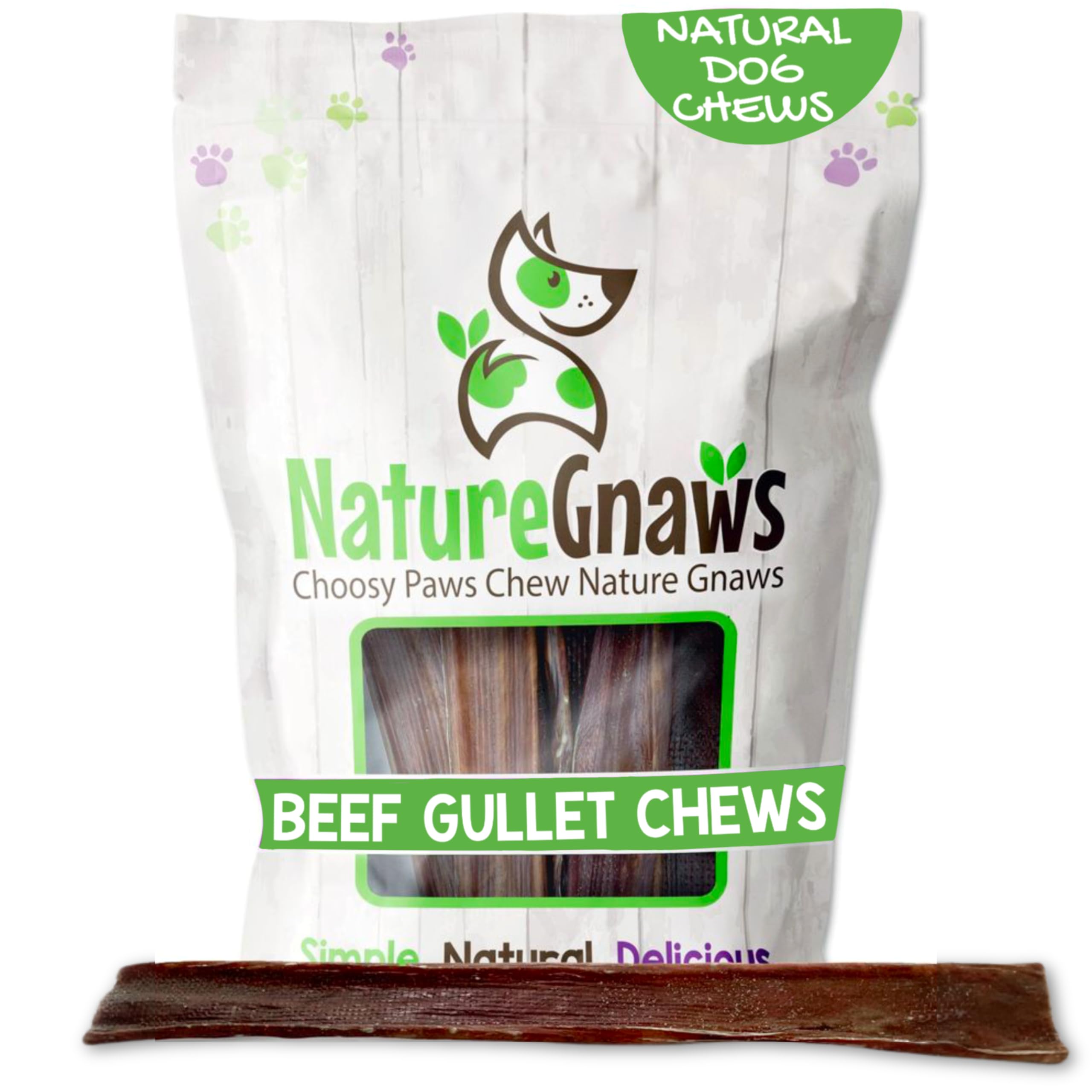 Nature Gnaws Beef Jerky Chews for Large Dogs - Premium Natural Beef Gullet Sticks - Simple Single Ingredient Tasty Dog Chew Treats - Rawhide Free - 9-10 Inch (20 Count)