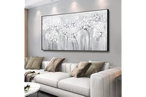 Framed Large Canvas Wall Art – White Floral Wall Painting, Gold Rustic Wall Decor for Living Room & Office, 24" x 48" Wall De