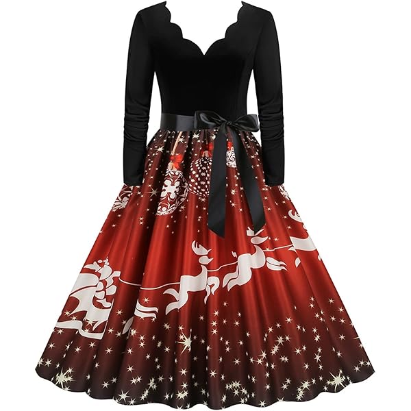 Robe Midi D'Été Femme Sans Manches - Motif Rennes Et Sapins De Noël, Tissu Polyester Élasthanne, Coupe Fluide