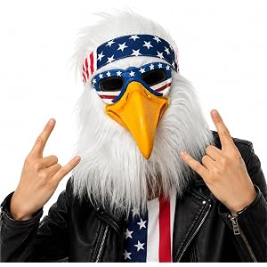 x-merry toy Bald Eagle Mask with Flag Bandana Animal Furry Headpiece Latex Bird Masks Costume Accessory for Adults 4th of Jul