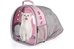 DUANY STORE Cat Backpack Carrier Expandable Ventilate Transparent Pet Dog Backpack for Large Cats Hiking, Travel, Outdoor, Airline-Approved Space Capsule Backpack(Pink)