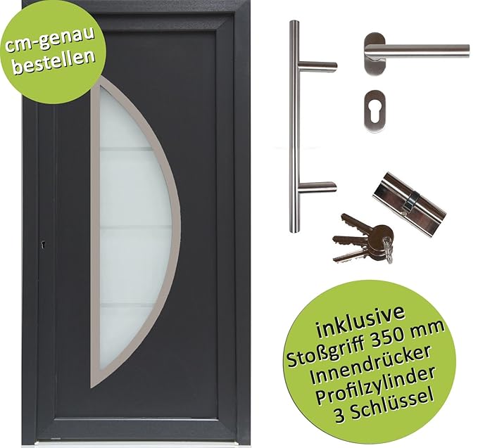 kuporta Kunststoff Haustür nach Maß Paras Size außen anthrazit/innen weiß DIN links nach außen öffnend mit Stoßgriff-Set
