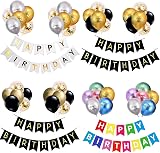 YELYAN Black Gold Happy Birthday Banner with Balloons & Ribbon view 2