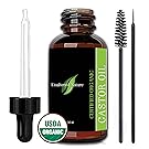 Premium Pure - Organic Castor Oil - 100% USDA Certified Pure Cold Pressed Hexane free for Eyelashes Growth Serum, Natural Eyebrows & Eyelash Growth - Free Set of Brush & Eyeliner Applicator - Castor Oil