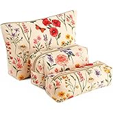 Shinylin 3 Pcs Spring Corduroy Makeup Bag Set for Women Flower Pencil Case Corduroy Cosmetic Pouch Aesthetic Vintage Floral Travel Toiletry Bag Purse Pouch Makeup Brushes Storage Organizer with Zipper