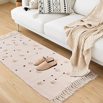 Amazon Com Seavish Tufted Cotton Area Rug 2x 4 4 Black Dots Hand Woven Fringe Throw Rugs Shag Accent Fringe Tassel Rug For Living Room Bedroom Bathroom Kitchen Laundry Dorm Kitchen Dining