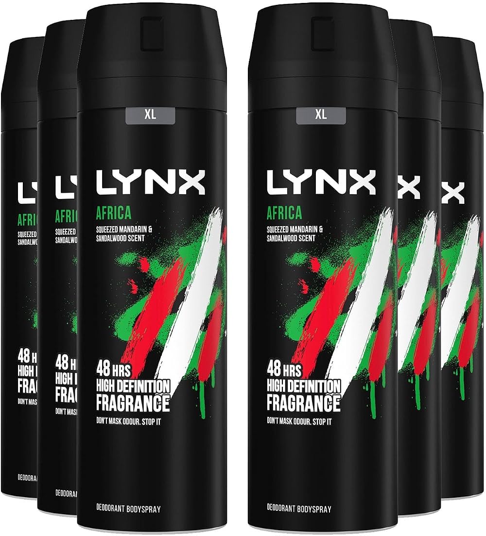 Lynx Africa Deodorant Body Spray 6 x 200ml Aluminium Free 48HR Protection