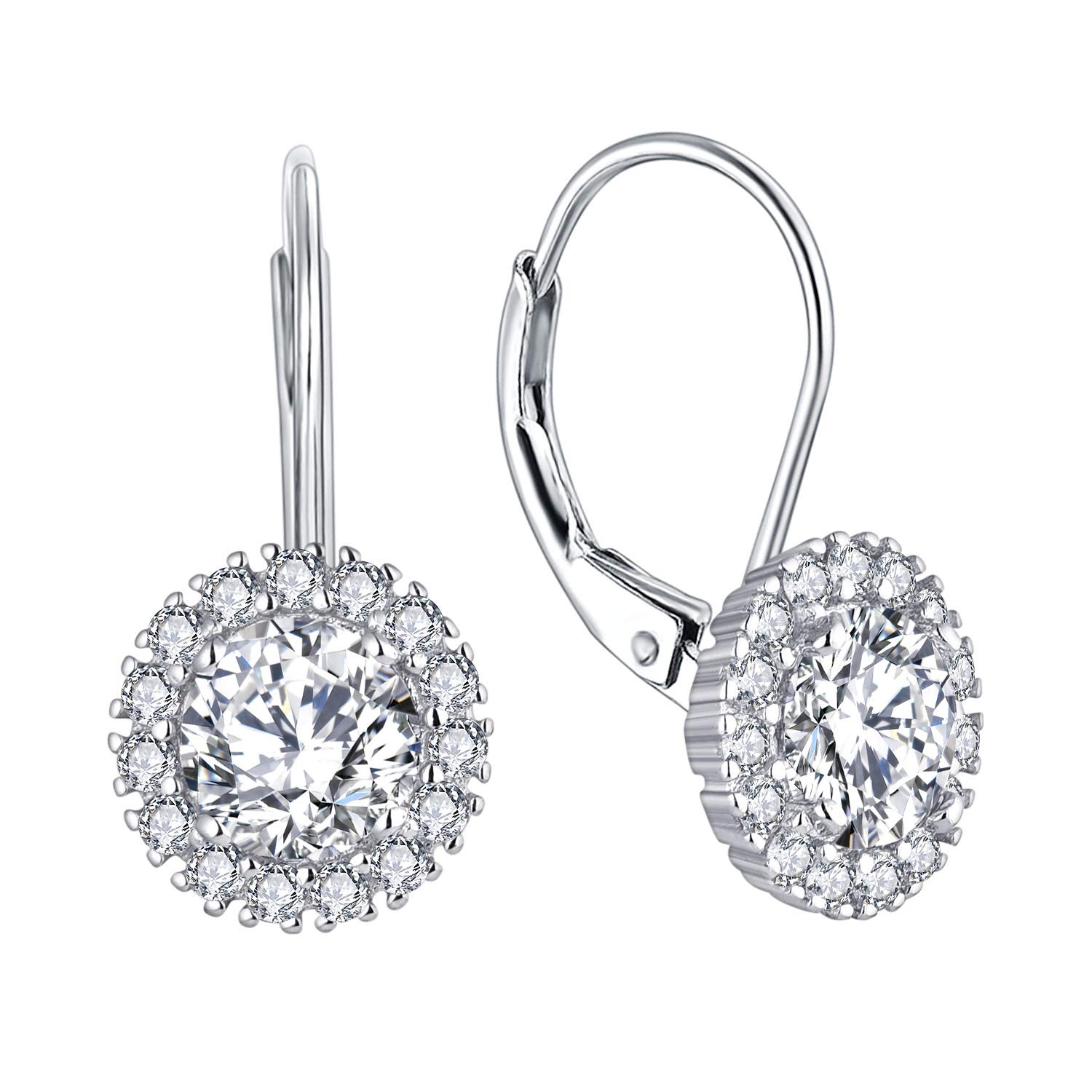 JO WISDOM Women Earrings,925 Sterling Silver Leverback Drop & Dangle Earrings with 3A Cubic Zirconia April Birthstone with White Gold Plated,Jewellery for Women