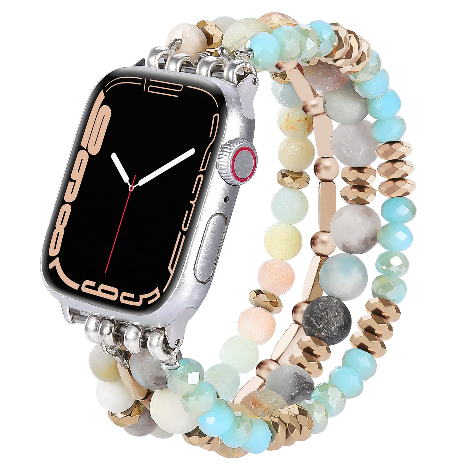 Photo 1 of VISOOM Beaded Boho Bracelet Compatible for Apple Watch Band 40mm/38mm/41mm/42mm Series 11 10 9 8 7 SE Series 6/5/4 Women Fashion Cute Handmade Crystal Beads Stretchy Watch Strap for iWatch Bands 3/2/1