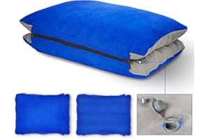 JefDiee Inflatable Camping Pillow with Memory Foam and Washable Cover Camping Gear and Travel Pillow for Airplanes, Camping (Blue M)