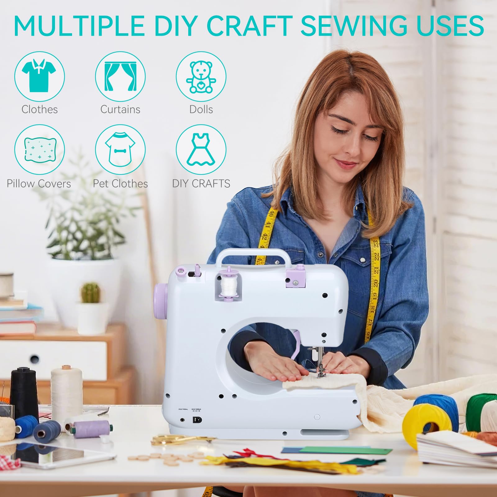 Mini Sewing Machine for Beginners, Portable Electric Sewing Machine with Dual Speed, 12 Built-in Stitches, Foot Pedal, and Accessories Kit for Home DIY Projects & Gift