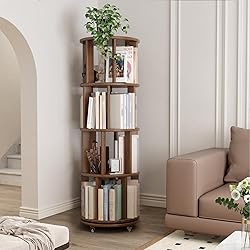 KASLANDI Solid Wood Rotating Bookshelf with Brake