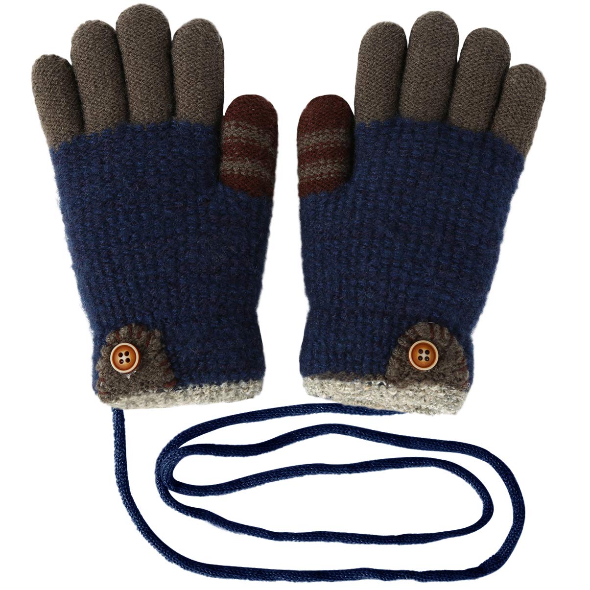 VBG VBIGER Kids Winter Gloves Girls Boys Warm Knitted Gloves Fleece Lined Full Finger Gloves for Children 4-8 Years Old (One Size, Color 1)