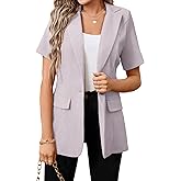 Mina Self 2026 Spring Women's Short Sleeve Blazer Jacket - Long Lightweight Fully-Lined One-Button Work Casual Fashion Pocket