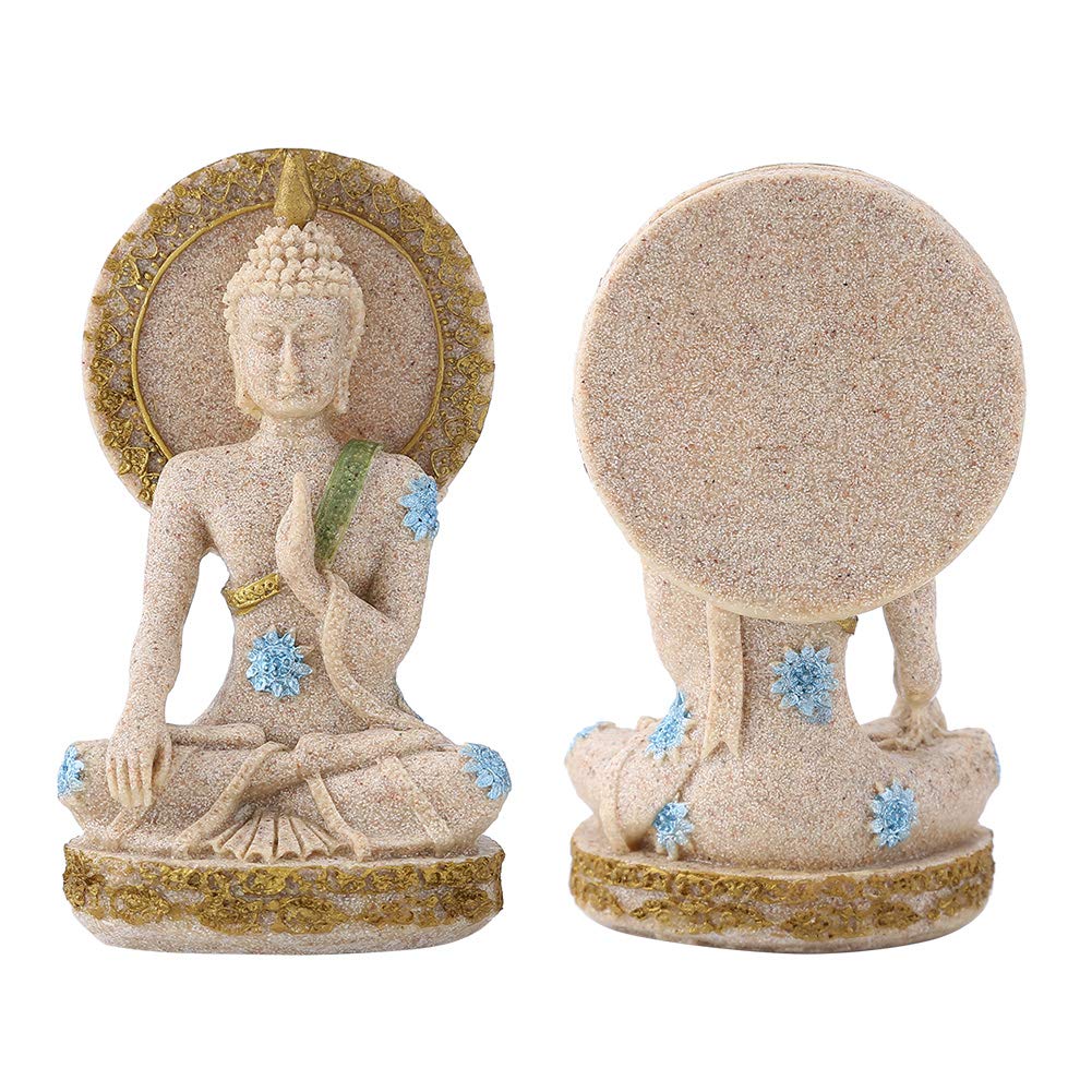 Pssopp Hand Carved Sandstone Buddha Statue, Meditation Figurine, Feng Shui Home Decoration, Vintage Sculpture for Living Room