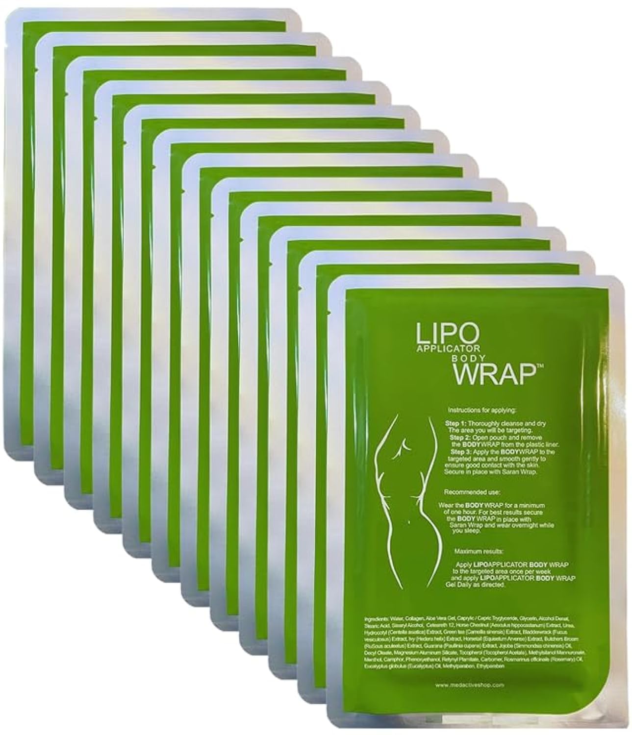 Lipo Applicator Body Wrap with Green Tea, Guarana & Seaweed Wraps -Anti Cellulite Applicators for Tightening & Contouring Belly, Waist, Legs, Arms & Stomach (12 Applicators) — image 1