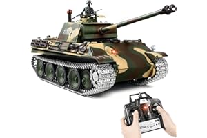 SUPDEX 1/16 RC Tank, Heng Long German Panther Type G RC Battle Army Toy with Smoke, Sound, Lights, 2.4G Remote Control Tank That Shoot with Upgraded Metal Tracks, Idler and Sprocket Wheel, Steel Gearbox