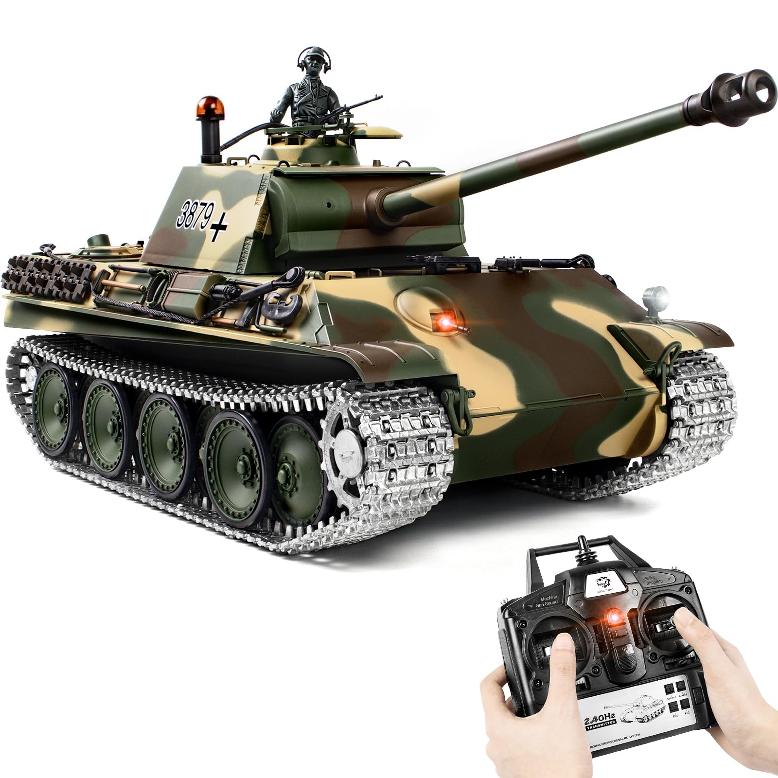 Photo 1 of 1/16 RC Tank, Heng Long German Panther Type G RC Battle Army Toy with Smoke, Sound, Lights, 2.4G Remote Control Tank That Shoot with Upgraded Metal Tracks, Idler and Sprocket Wheel, Steel Gearbox
