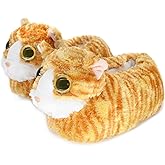 Onmygogo Indoor Fuzzy Winter Animal Cat Plush Slippers for Women Men Kids,Faux Fur,Warm House Slipper