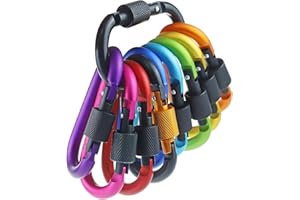 IEBUOBO 10 Pack Aluminum D Ring Key Rings Hiking Clips Locking Carabiner for Hiking Camping Fishing and Outdoor Use，Clips with Screw Gate Multicolored