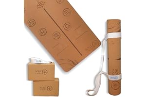 Soul Vault Eco-Friendly Cork Yoga Mat with Non-Slip TPE, 2 Cork Blocks & Stretch Strap - Premium Yoga Set with Zodiac Design for Stability & Flexibility