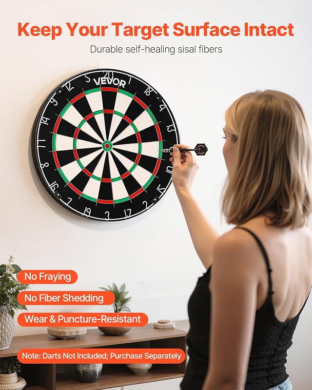 Dartscheibe 450 mm, Sisalfaser-Dartboard mit klammerfreiem Bullseye, Blade-Draht & drehbarem Zahlenring, für Party- & Spielzimmer zu Hause (Darts Nicht im Lieferumfang enthalten)
