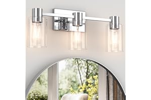 Esfos 3-Light Modern Vanity Light Fixtures Over Mirror, Polished Chrome Bathroom Light Fixtures, Vanity Lights, Wall Sconce with Clear Glass Shade for Bathroom, E26 Base