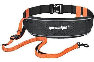 QINWEIKOO Premium Hands Free Dog Leash,Adjustable Waist Belt for Large Dogs Walking Up to 125 lbs,Shock Absorbing Bungee Dog Leash,Reflective Safety Leash Belt for Jogging,Biking,Hiking,Running,Training Dogs.