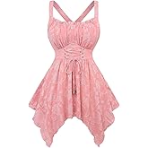 ROSE GAL Plus Size Women Flower Jacquard Lace-up Ruched Sleeveless Blouse Flowy Handkerchief Hem Tank Top