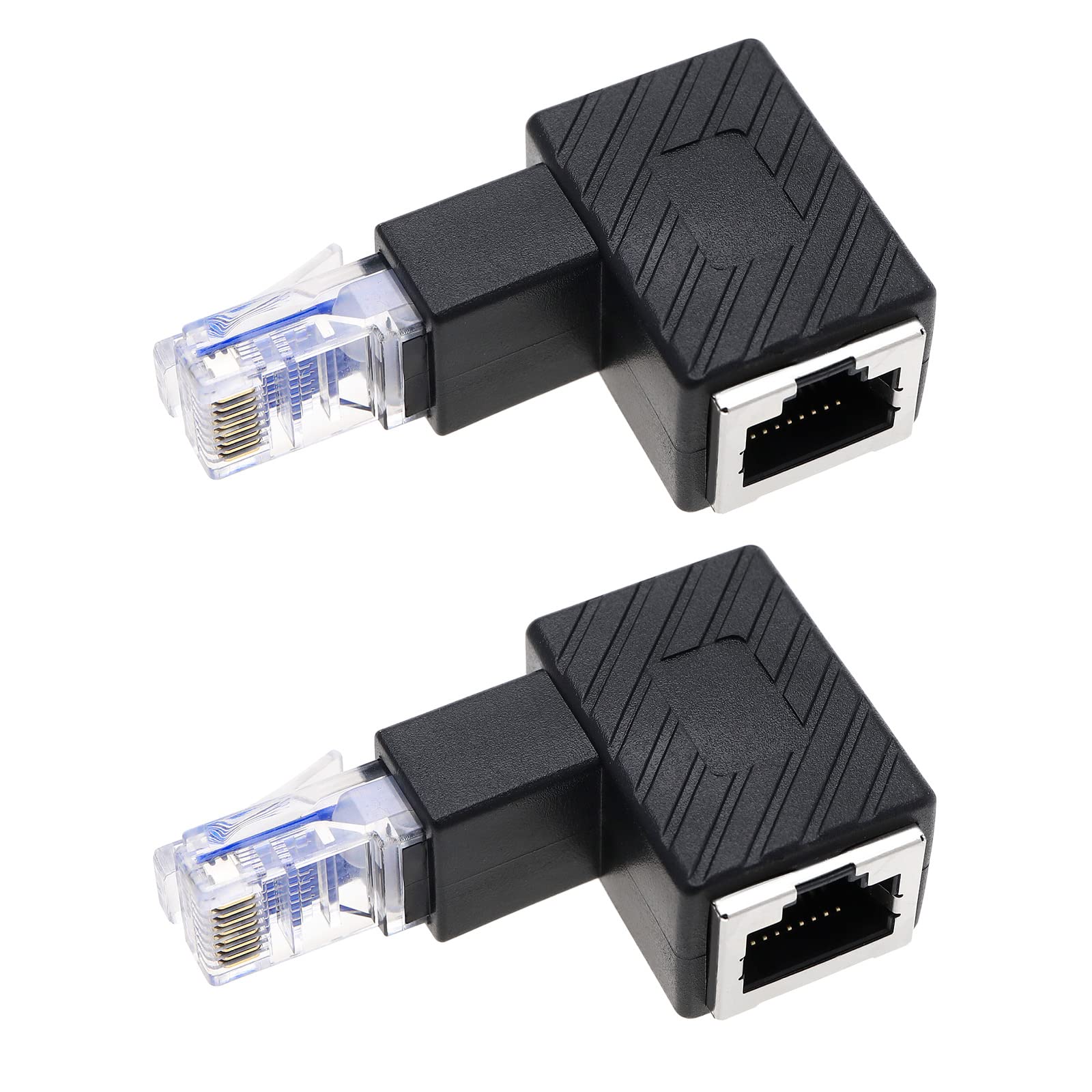 2PCS RJ45 Ethernet Adapter 90 Degree RJ45 Male to RJ45 Female Adapter Elbow Connector Compatible with Cat5e/Cat6 Standards RJ45 Cable Up Angle