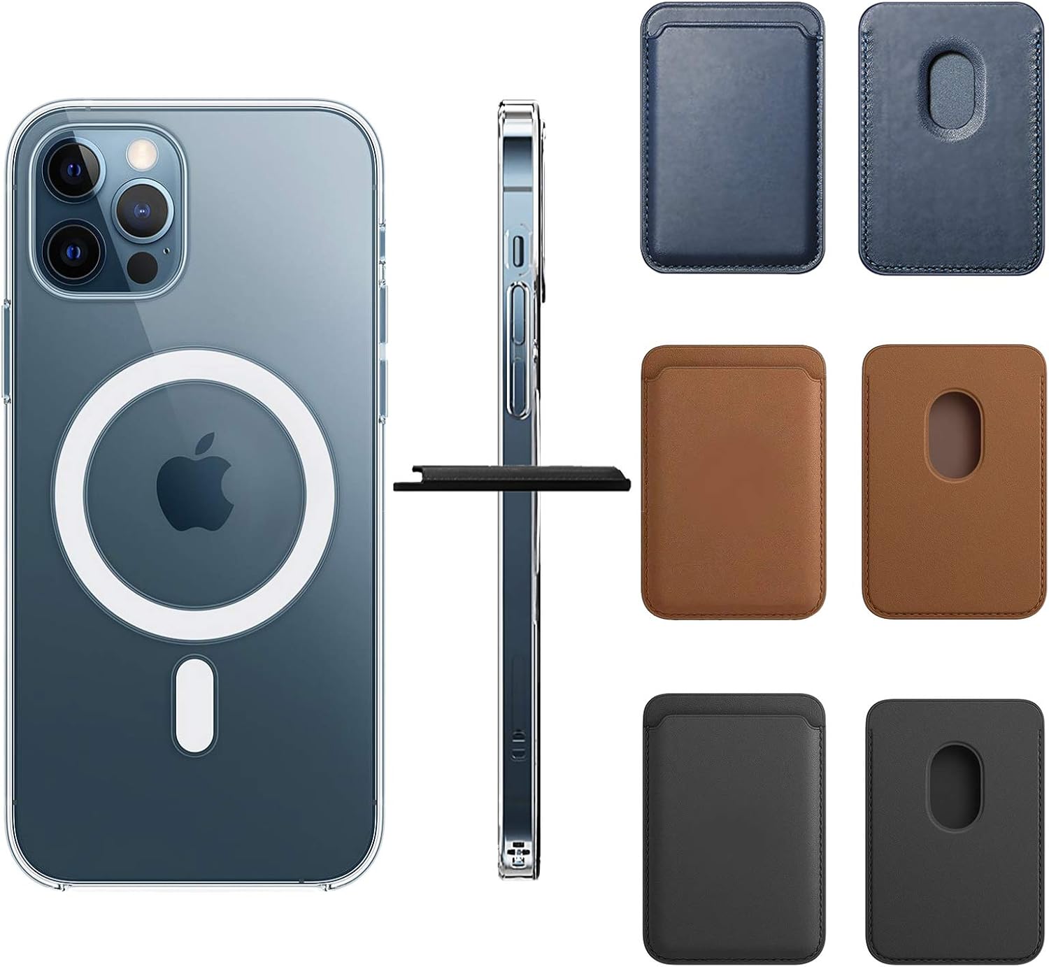 KIKET Magnetic Clear Case[1x Magnetic Black Leather Wallet Card Holder] Designed for iPhone 12 Pro Max[Anti-Yellowing] [Mil-Grade Drop Tested] Compatible with All MagSafe Accessories 6.7’’ 2021