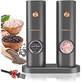SIMPLETASTE Electric Salt and Pepper Grinder Set, One-Handed, Battery Powered, Adjustable Coarseness, LED Light, Pepper Mills