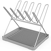 Solvrix Bottle Drying Rack, Stainless Steel Foldable Water Bottle Drying Rack Organizer with Drain Tray for Baby Bottles, Cups, Mugs and Glass, Baby Bottles Dryer Countertop, Stainless Steel