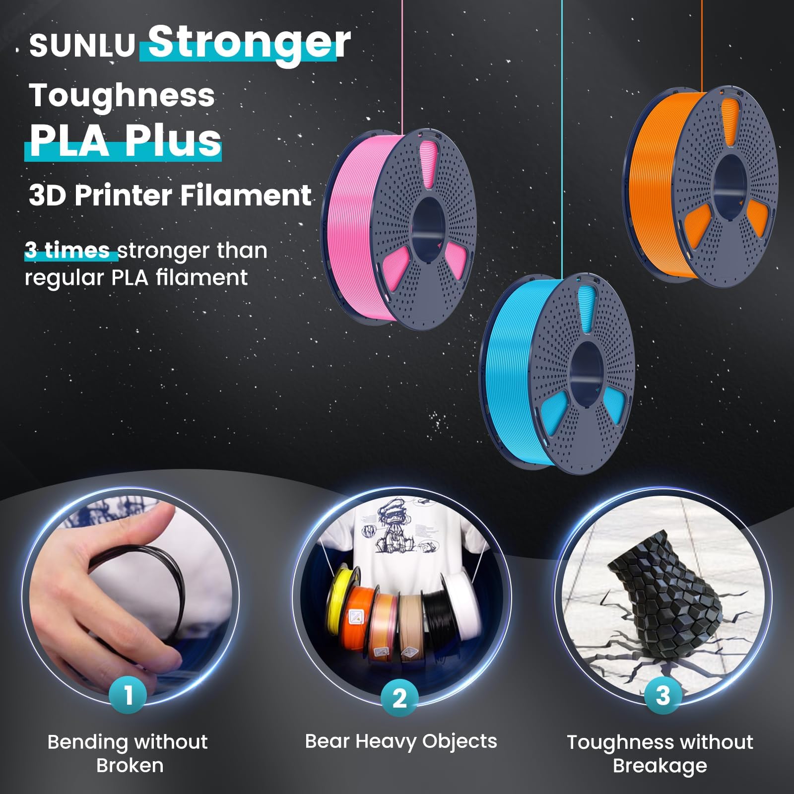 SUNLU Large Spool 3KG PLA Plus Filament, 3D Drucker PLA+ Filament 1.75mm ±0.02 mm, Härter und Stärker, 3kg Spule Rot 7