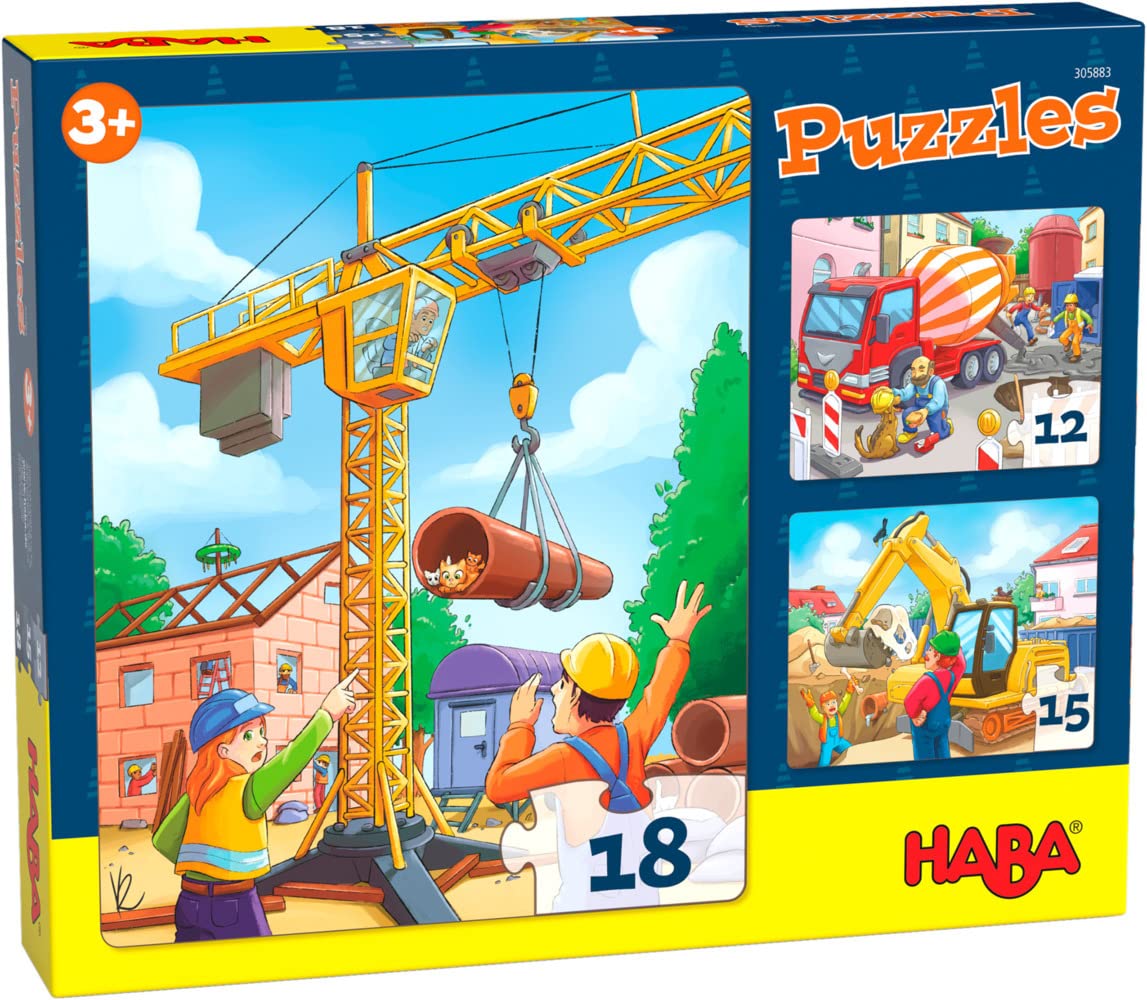 HABA 305883 Puzzles Construction Vehicles- With 3 Charming themes- Ages 3 and up