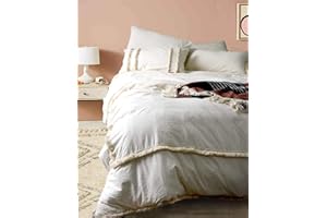 Flber Ivory Duvet Cover Tufted Boho Bedding Comforter Queen Size, 86in x90in