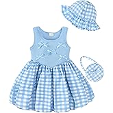 Renotemy Infant Toddler Girl Summer Dress Sleeveless Bow Bubble Sundress Formal Party Dresses Clothes Outfit with Hat and Bag