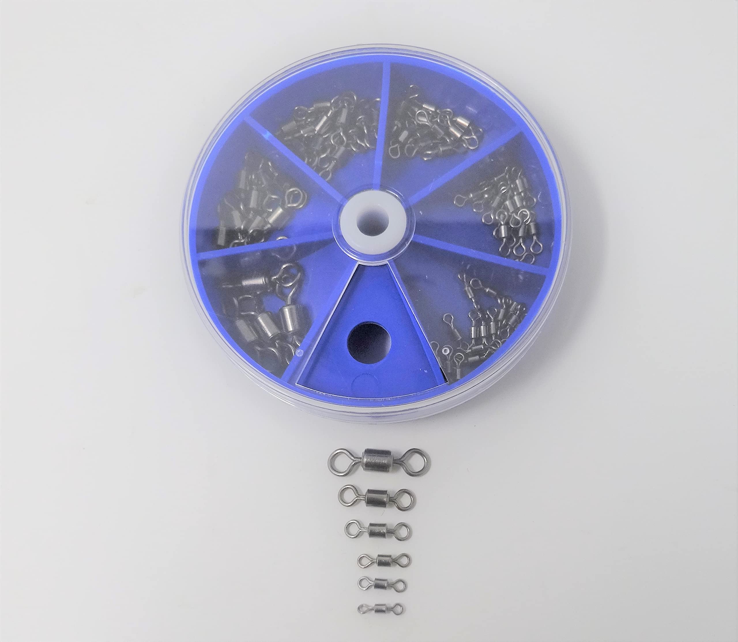 HAWKRIDGE - UK seller 76pcs Rolling Swivels Fishing Set - Size 1 2 4 6 8 & 10 - Essential Terminal Tackle for Lures and Rigs - All contained in a Dispensor