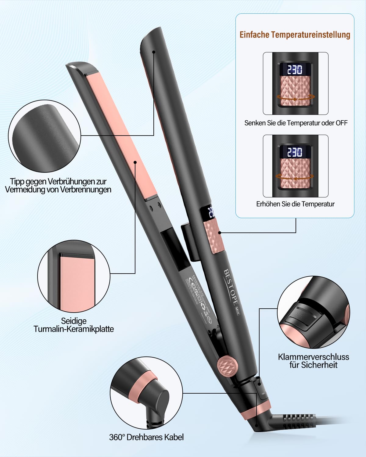 BESTOPE MIX Glätteisen, 25MM Glatteiseisen Locken und Glätten 2 in 1 Keramikbeschichtung LCD-Display, Ultra Schnelles Aufheizen für dickes, krauses und langes Haar, Haarglätter 80-230°C, Schwarz 7