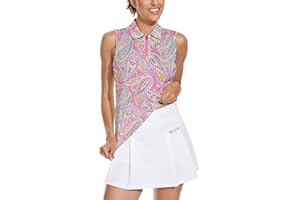 Soneven Womens Sleeveless Golf Shirt Moisture Wicking Athletic Golf Tank Top Printed Polo Tennis Shirts (XS-3XL)