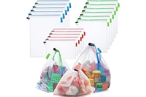 16 Pcs Mesh Small Toy Bags for Storage, 3 Sizes Reusable Mesh Drawstring Produce Bags Puzzle Bag for Kids Storage Playroom Or